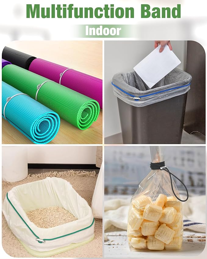 Garbage Can Rubber Bands Cord Lock Adjustable Design Trash Can Bands Fits 4-33 Gallon Trash Cans Multifunction Bands Litter Box Bands Beach Towel Bands for Outdoor Kitchen Tables Picnic Camping Party