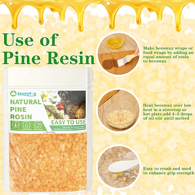 Suooydoy Premium Pine Rosin 1.1lb Natural Pine Resin for Beeswax Wraps Food Grade Good Grip and Performance Ideal for Baseball Softball Tennis Rodeo and Rough Stock Bucking