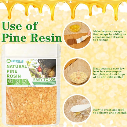 Suooydoy Premium Pine Rosin 1.1lb Natural Pine Resin for Beeswax Wraps Food Grade Good Grip and Performance Ideal for Baseball Softball Tennis Rodeo and Rough Stock Bucking