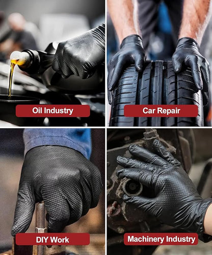 NEOTRIL 8 Mil Heavy Duty Disposable Nitrile Gloves with Diamond Texture Grip Rubber Gloves Latex & Powder Free