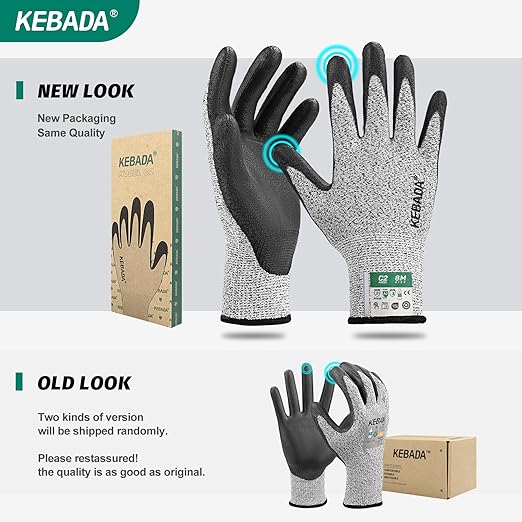 Kebada Cut Resistant Gloves, ANSI A2 Cutting Glove, PU Coated, Touchscreen, Multi-Purpose Model C2, 1 Pair, Medium
