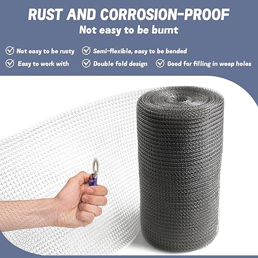 5" X 100 ft 304 Stainless Steel Mesh, Wire Mesh for Plants, Hole Fill Fabric Gap Blocker, Double Layer Metal Mesh Roll, Flexible Stretchy for Garden House and DIY (C-5" X 100 ft)