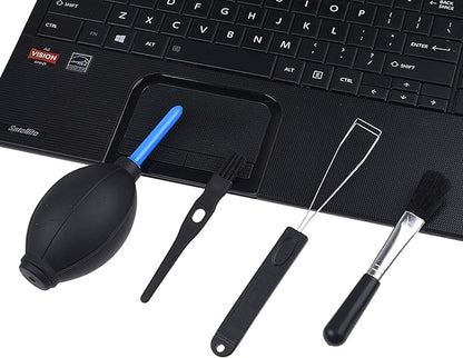 Keyboard Cleaning Kit - 1x Mini Brush, 1x Cleaning Brush, 1x Keyboard Cap Remover, 1x Air Blower and 1x Cleaning Cloth - Also for Laptops, Camera Lenses, Glasses - Home and Office