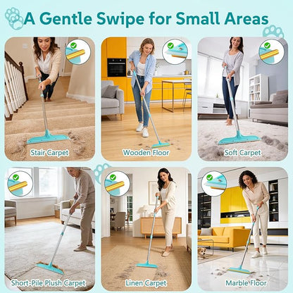 2-in-1 Pet Hair Remover Broom and Scraper Set with Adjustable Long Handle, Ideal for Removing Pet Hair and Water Stains, Reusable and Easy to Clean.