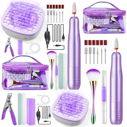 Nail Drill with Dust Collector Kit: 20000RPM Professional Electric Nail File for Acrylic Gel Removal, Manicure Pedicure Polishing, Complete Nail Tool Set in Cosmetic Bag for Home Beginners (Purple)