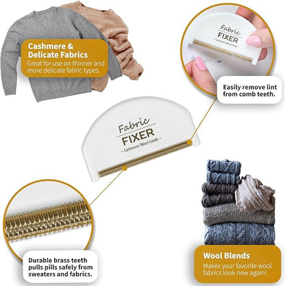 Cashmere Sweater Comb for Pills and Fuzz with Brass Teeth - Manual Fabric Defuzzer Wool Lint Shaver Comb Scraper for Clothing and Delicate Fabrics by Wardrobe Hackers