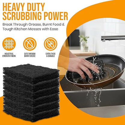 Harrier Hardware 6-Pack Heavy Duty Scouring Pads, 6x4 Inch Thick Black Scrub Pads for Pots Pans, Kitchen Cleaning, Stripping, Scrubbing Grills & More