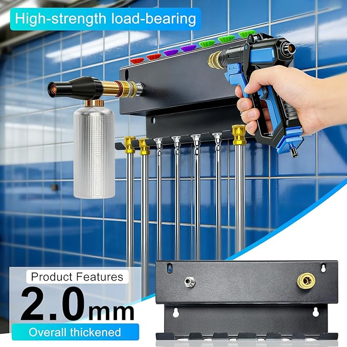Wall-Mounted Pressure Washer Gun Holder - Universal 1/4" Quick Connect Rack for Gun, Foam Cannon & Nozzles | Rustproof Metal Storage for Garage, Car Wash, Garden(C-PWGH-S)
