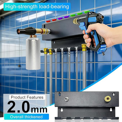 Wall-Mounted Pressure Washer Gun Holder - Universal 1/4" Quick Connect Rack for Gun, Foam Cannon & Nozzles | Rustproof Metal Storage for Garage, Car Wash, Garden(C-PWGH-S)