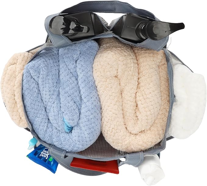 2 Pack Haundry Mesh Shower Caddy Tote Bag Hanging Portable Toiletry Bag College Dorm Essentials Quick Dry Bath Organizer for College Dorms, Gym, Camp for Bathroom Accessories(Grey + Black)