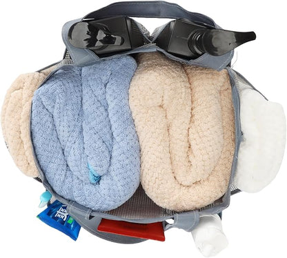 2 Pack Haundry Mesh Shower Caddy Tote Bag Hanging Portable Toiletry Bag College Dorm Essentials Quick Dry Bath Organizer for College Dorms, Gym, Camp for Bathroom Accessories(Grey + Black)