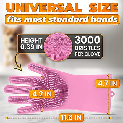 Dog Hair Removal Products – Cat and Dog Shampoo Gloves with 3000 Soft Bristles, 2-in-1 Dog Bath Gloves 11.6", Silicone, Saves Shampoo | Massage, Grooming & Clean Wet or Dry, Every Breed & Coat (Pink)
