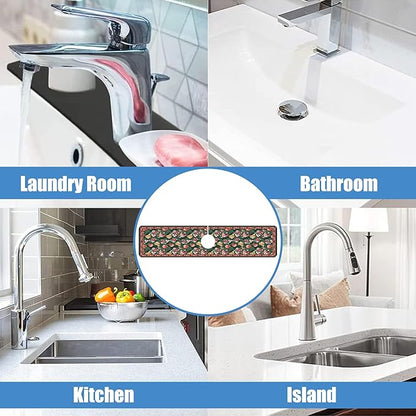 Sink Faucet Absorbing Mat Colorful Flowers Sink Splash Guard Drying Mat for Kitchen Bathroom Faucet Sinkmat 23.5"X5.5"