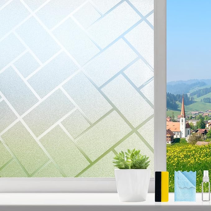 MAGIDEKOR Window Privacy Film with 3 Installation Tools, Frosted Glass Window Film,Static Clings UV Blocking Reusable Decorative Window Film for Bathroom Home Office,Rectangle,17.5 Inch X 6.5 Feet