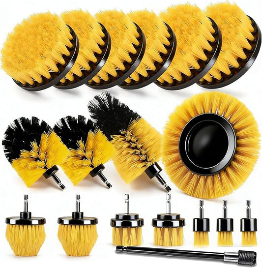 18Pack Drill Brush Power Scrubber Cleaning Brush Extended Long Attachment Set All Purpose Drill Scrub Brushes Kit for Bathroom, Car Detailing, Carpet, Tile Grout, Sinks, Corners