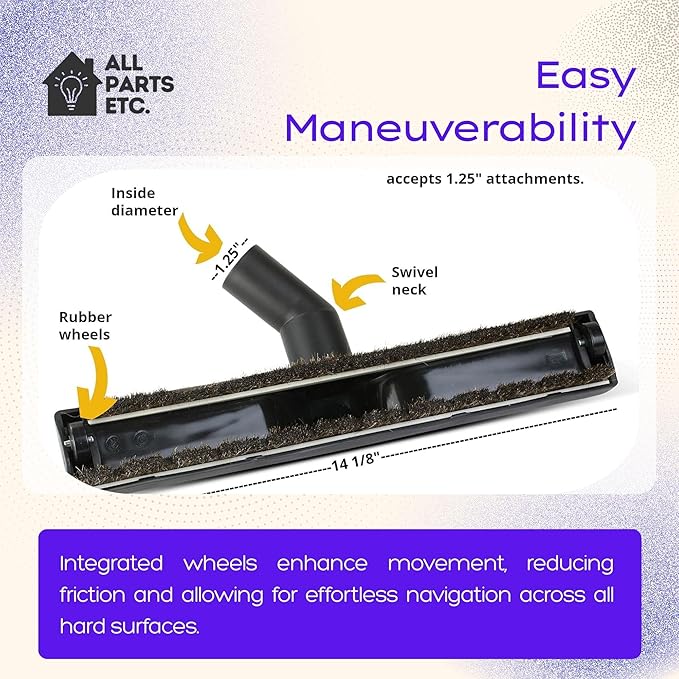 14” Vacuum Floor Brush Attachment for 1.25” Hoses – Includes 1 3/8” & 1.5” Adapters – Universal Fit for Shop Vac, Shark, Miele, Bissell, Hoover, Eureka, Dirt Devil & More