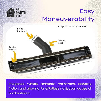 14” Vacuum Floor Brush Attachment for 1.25” Hoses – Includes 1 3/8” & 1.5” Adapters – Universal Fit for Shop Vac, Shark, Miele, Bissell, Hoover, Eureka, Dirt Devil & More