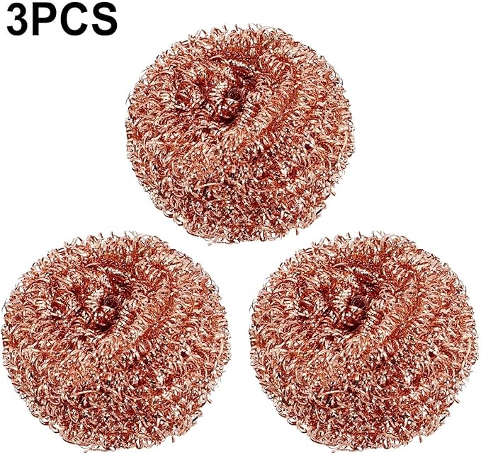Copper-Plated Wire Sponge Balls 3-Pack, Sturdy Iron Wire Scourers For Effortless Cleaning Of Pots, Pans, Baking Trays, And Barbecue Grill Surfaces