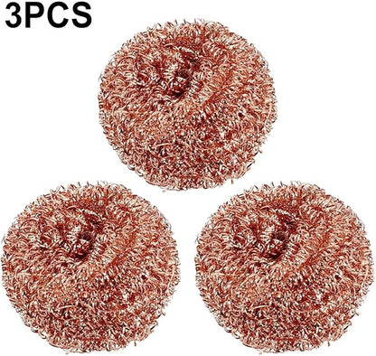 Copper-Plated Wire Sponge Balls 3-Pack, Sturdy Iron Wire Scourers For Effortless Cleaning Of Pots, Pans, Baking Trays, And Barbecue Grill Surfaces