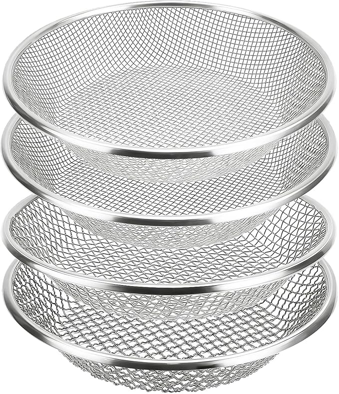 QwayHome 4Pcs Soil Sifter for Gardening, Heavy Duty Galvanized Steel Screen with 4 Aperture Sizes (2/4/6/8mm), Rust-Resistant Sifter Fits 5 Gallon Bucket for Compost, Dirt, Sand,Rock & Shell Sifting