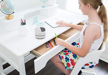 ODISTAR Desk Vacuum Cleaner with Wireless Charger, Mini Table dust Sweeper Energy Saving,Endurance up to 400 mins, Cordless&360º Rotatable for Keyboard/Home/School/Office (White Wireless Charger)