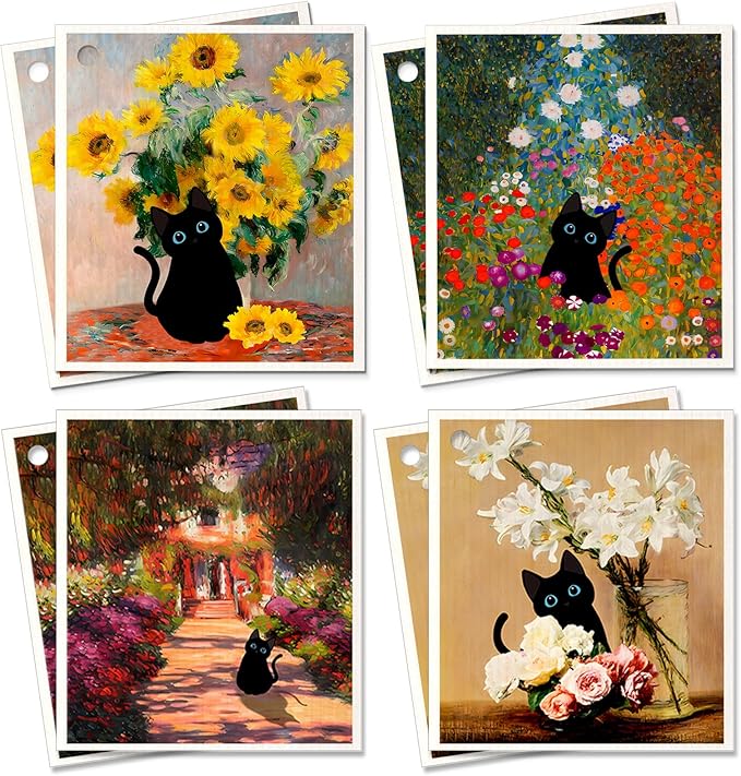 Miss Adola Swedish Dishcloths for Kitchen - Cute 8 Pack Compostable Patterned Cotton Dish Cloths Absorbent Swedish Paper Towels Reusable Kitchen Dish Towels, Cat in Flowers
