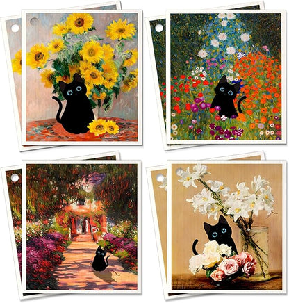 Miss Adola Swedish Dishcloths for Kitchen - Cute 8 Pack Compostable Patterned Cotton Dish Cloths Absorbent Swedish Paper Towels Reusable Kitchen Dish Towels, Cat in Flowers