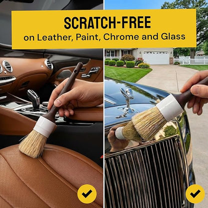 Car Detailing Brush Set 9-Pack - Boars Hair Brushes with Tire and Wheel Brush Plus Tire Dressing Applicator - Soft Bristle Car Detailing Kit for Interior, Exterior and Wheels - Detail Dudes