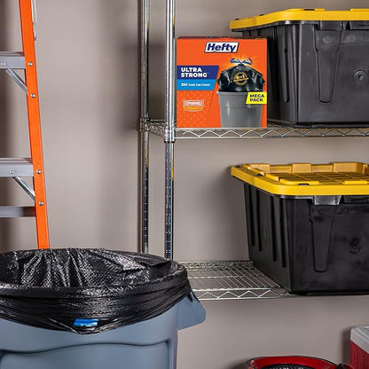 Hefty Ultra Strong 33 Gallon Trash Bags, Large Trash Bags 33 Gallon Size, Trash Can Liners, Break Resistant Drawstring Closure, Resists Leaks, Punctures, and Tears, Black, 40 Bags