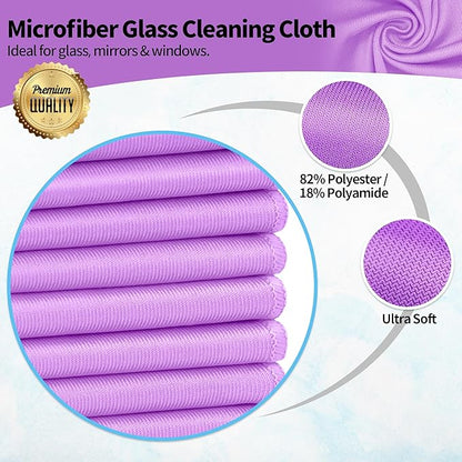 Microfiber Cleaning Cloth, 12 Pack Window Glasses Cleaning Cloth, Reusable Lint-Free Streak Free Polishing Cloth Wipes for Stainless Steel, Eyeglass, Mirror, Screen & Lense,12"*12" Purple