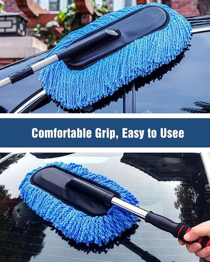 YeewayVeh Car Duster Exterior Scratch Free Microfiber Car Cleaning Brush, Extendable Handle Pollen and Dust Brush for Truck, SUV, Vehicles and Home Cleaning, Blue