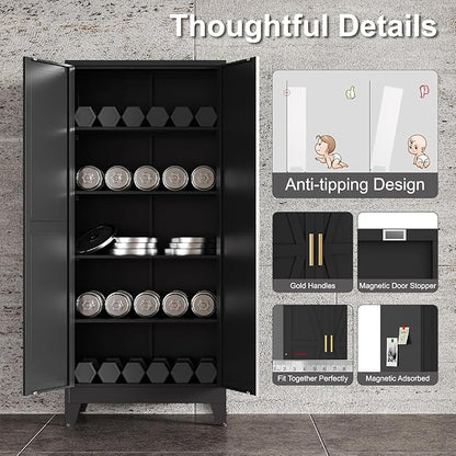 71" H Metal Garage Storage Cabinets,Black Storage Cabinets,Broom Closet Storage Cabinet,Utility Cabinet,