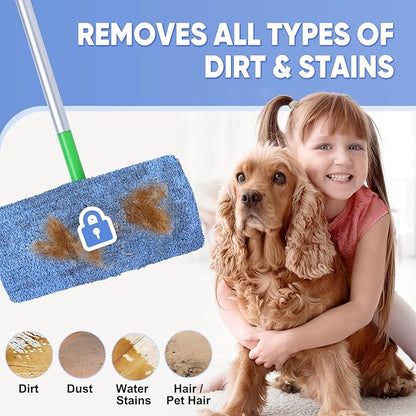 6-Pack Reusable Microfiber Mop Pads Compatible with Swiffer Sweeper, Dry & Wet Sweeping Cloths - Washable Wet Pads Refill for Multi-Surface/Hardwood Floor Cleaning -Blue