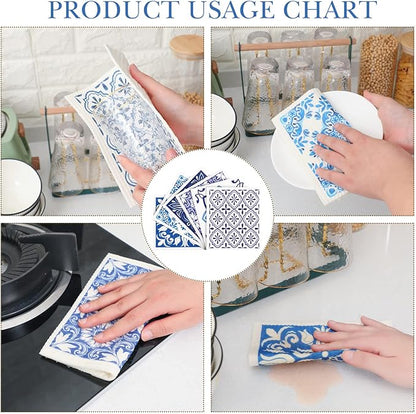 6 Pcs Swedish Kitchen Dish Cloths Kitchen Towels Reusable Sponge Cleaning Cloths Wipes Absorbent Dish Cloth Quick Drying Washable Decorative Tea Towels No Odor Bar Hand Towel (Blue Plaid)