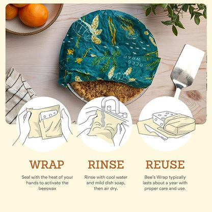 Bee's Wrap Beeswax Wraps for Bread - Beeswax Bread Wrap for Sourdough & Bread Storage - Plastic Free Made in USA Reusable Natural Food Wrap - Ocean