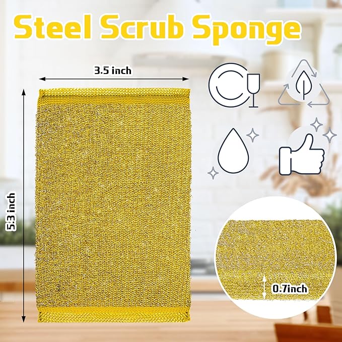 Thyle 12 Pack Kitchen Steel Scrubbing Sponges, Heavy Duty Non Scratch Metal Scrub Pads, Reusable Cleaning Sponges for Dishes, Pots, Pans, Sink and Tough Hard Stains (Gray,Yellow)