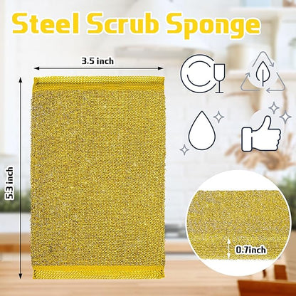 Thyle 12 Pack Kitchen Steel Scrubbing Sponges, Heavy Duty Non Scratch Metal Scrub Pads, Reusable Cleaning Sponges for Dishes, Pots, Pans, Sink and Tough Hard Stains (Gray,Yellow)