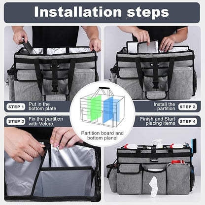 Extra Large Cleaning Caddy Bag with Rigid Support Board, Cleaning Organizer Tote with Detachable Divider, Adjustable Shoulder Strap & Waist Belt, Cleaning Supply Carrier for Cleaners & Housekeepers