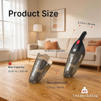 Shop-Vac Wet/Dry Handheld Vacuum, Powerful Small Vacuum Cordless Rechargeable, Wall-Mounted Hand Vac with Crevice Tool, Portable Vacuum for Home & Car, Lightweight & Compact, Black