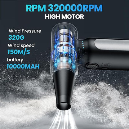 Electric Compressed Air Duster, Rechargeable Cordless Air Duster for PC, Keyboard & Electronics Cleaning, Replaces Canned Air & Air Cans, Portable Air Blower with Multiple Nozzles