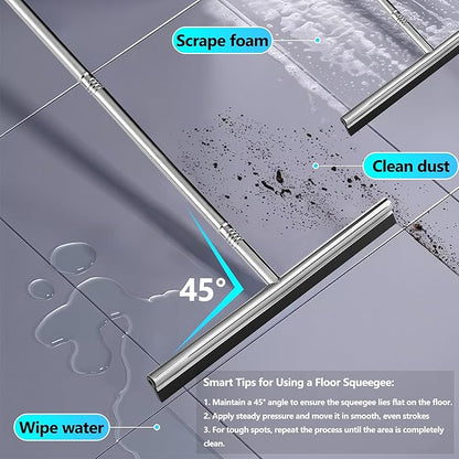 Professional Heavy-Duty Floor Squeegee, 15" Wide Silicone Blade & 19"-59" Adjustable Pole, for Garage Floor, Driveway, Tile & Patio – Effortless Water Removal, Rust-Proof