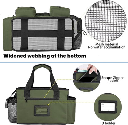 Wearable Cleaning Caddy Bag, Cleaning Organizer with Handles, Cleaning Supply Tote with Adjustable Shoulder Strap for Cleaners & Housekeeper (Green, 13.4'' x 7.3'' x 9.3'')