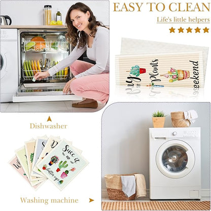 Cunhill 6 Pcs Swedish Kitchen Dish Cloths Kitchen Towels Reusable Sponge Cleaning Cloths Wipes Absorbent Dish Cloth Quick Drying Washable Decorative Tea Towels No Odor Bar Hand Towel (Plants)