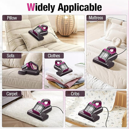 BYHUME Mattress Vacuum Cleaner, 17Kpa Bed Vacuum Cleaner, 273nm UV-C Light & Ultrasonic 145°F Heating, 80000 RPM/Min Brushroll Rotation, Wide Suction Port for Pillows Cribs Sofa, Black Corded
