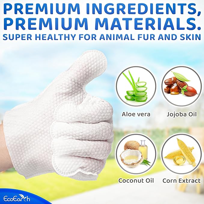 Premium Pet Wipes for Dogs & Cats - 6 Pcs - Disposable Washing Gloves for Bath & Grooming - Clean & Dry Paws, Fur, Face, Ears, Butt & Body - Hypoallergenic, Lick-Safe & Waterless Cleaning Gloves