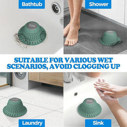 zaa Bathtub Drain Hair Catcher Green Silicone Collapsible Drain Protector for Pop-Up and Regular Drains of Shower Bathtub Tub Bathroom Sink