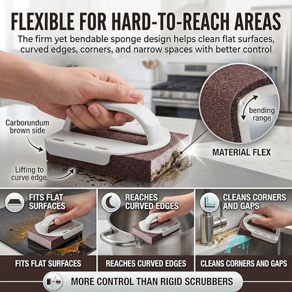 Magic Cleaning Sponge Nano Carborundum Emery Scrubber, Heavy Duty Kitchen Scrub Pad, Rust Remover with Handle, Eraser for Pots Pans Stainless Steel BBQ Grill Stove Grease Stains