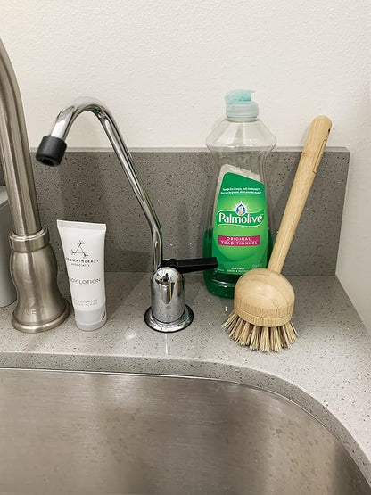 JuneLily Long Coconut Dish Brush Plant-Based Vegan for Kitchen Bathroom Cleaning Produce Washing Dishes (Long Dish Brush)