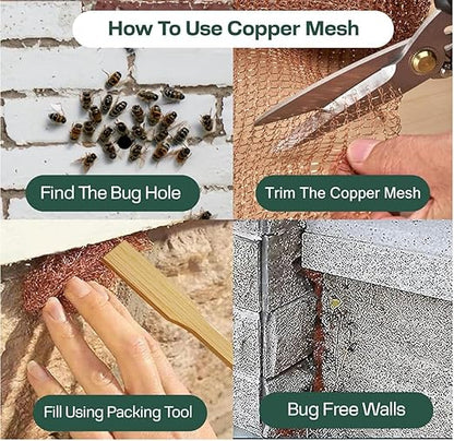 3rd Gen Copper Mesh Rodent Control Kit - Raytrends 100% Premium & Pure Copper Wool for Slug, Pest, Snail, Mice & Rat Control - Offers 2 Copper Mesh Rolls with Scissors and Packing Tool
