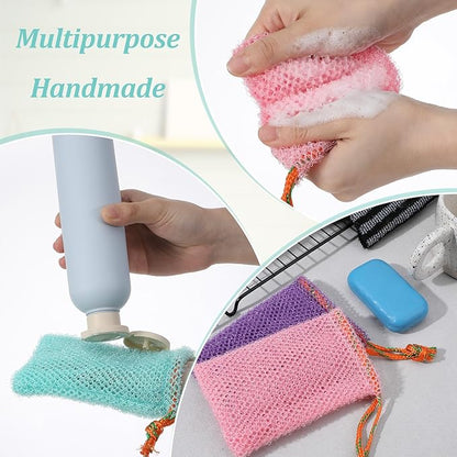 4 Pcs Mesh Soap Bags, 4 Colors Bar Soap Bags for Soaps Savers, Bar Soaps Loofah Bubble with Drawstring Foaming Nets Pocket for Shower Body Facial Cleaning